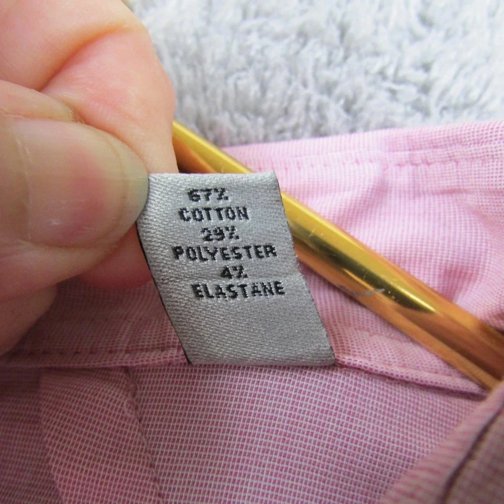 Kenneth Cole Reaction Shirt Mens 17 34/35 Pink Check Slim Stretch Long Sleeve‎